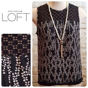 ▪Loft▪🖤Black🖤 /Ivory Print Sleeveless Top